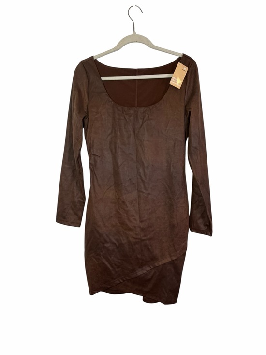 Popilush Dresses & Skirts - Long-Sleeve Brown Faux Suede Scoop Neck Dress